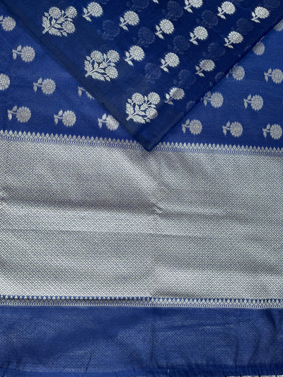 RAGINI:  ROYAL BLUE PARTYWEAR PURE COTTON-EXCEL JAMDANI INSPIRED SAREE