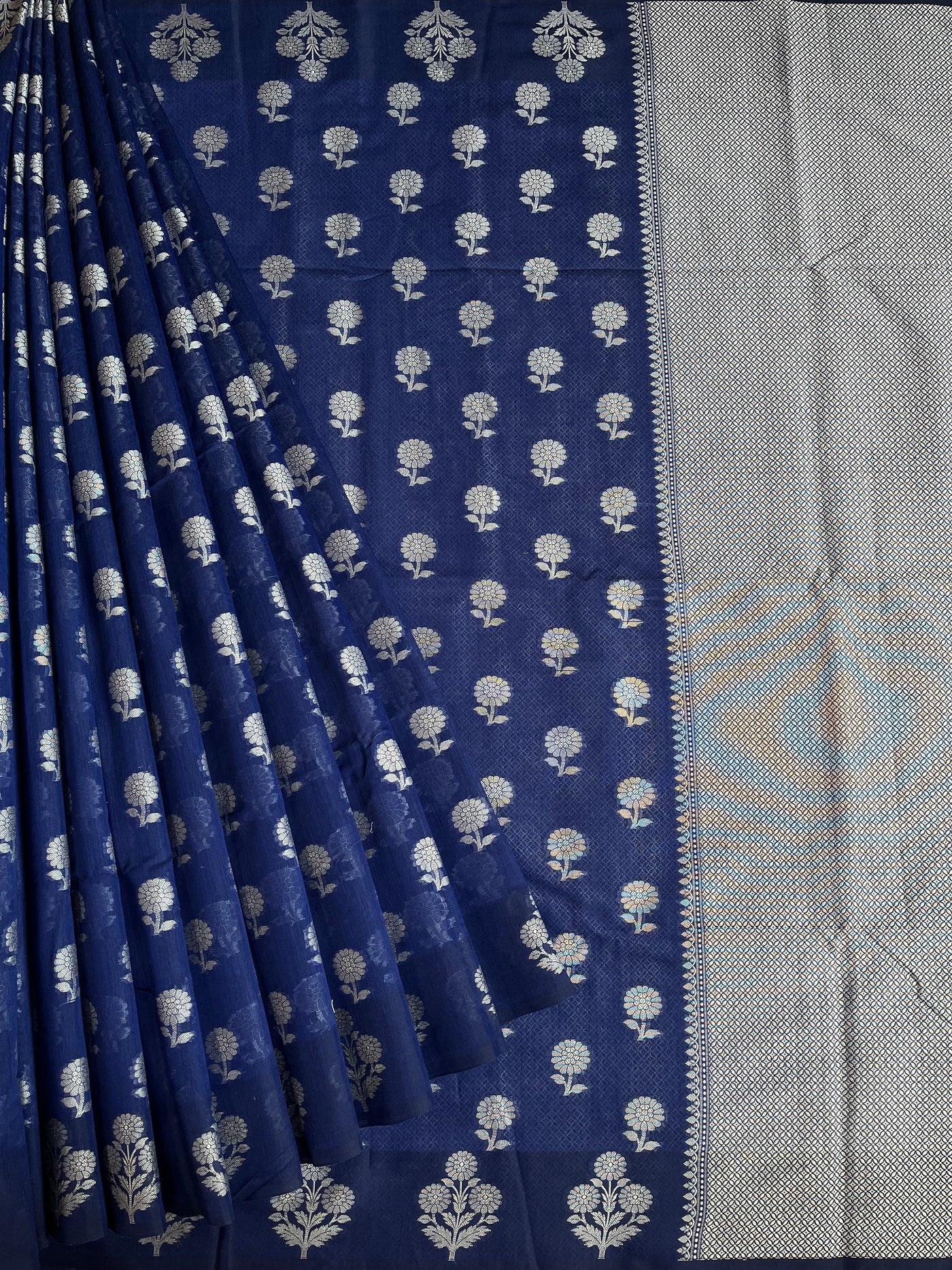 RAGINI:  ROYAL BLUE PARTYWEAR PURE COTTON-EXCEL JAMDANI INSPIRED SAREE