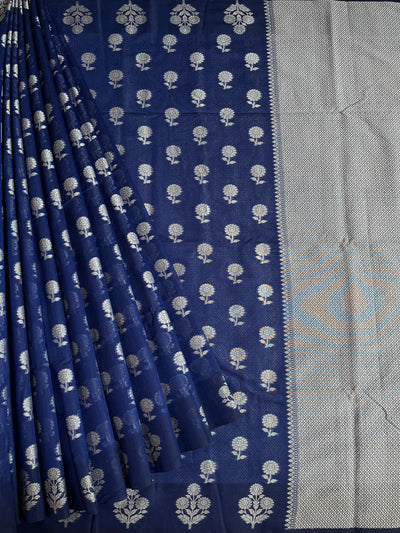 RAGINI:  ROYAL BLUE PARTYWEAR PURE COTTON-EXCEL JAMDANI INSPIRED SAREE