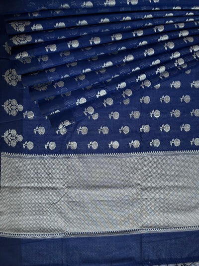 RAGINI:  ROYAL BLUE PARTYWEAR PURE COTTON-EXCEL JAMDANI INSPIRED SAREE