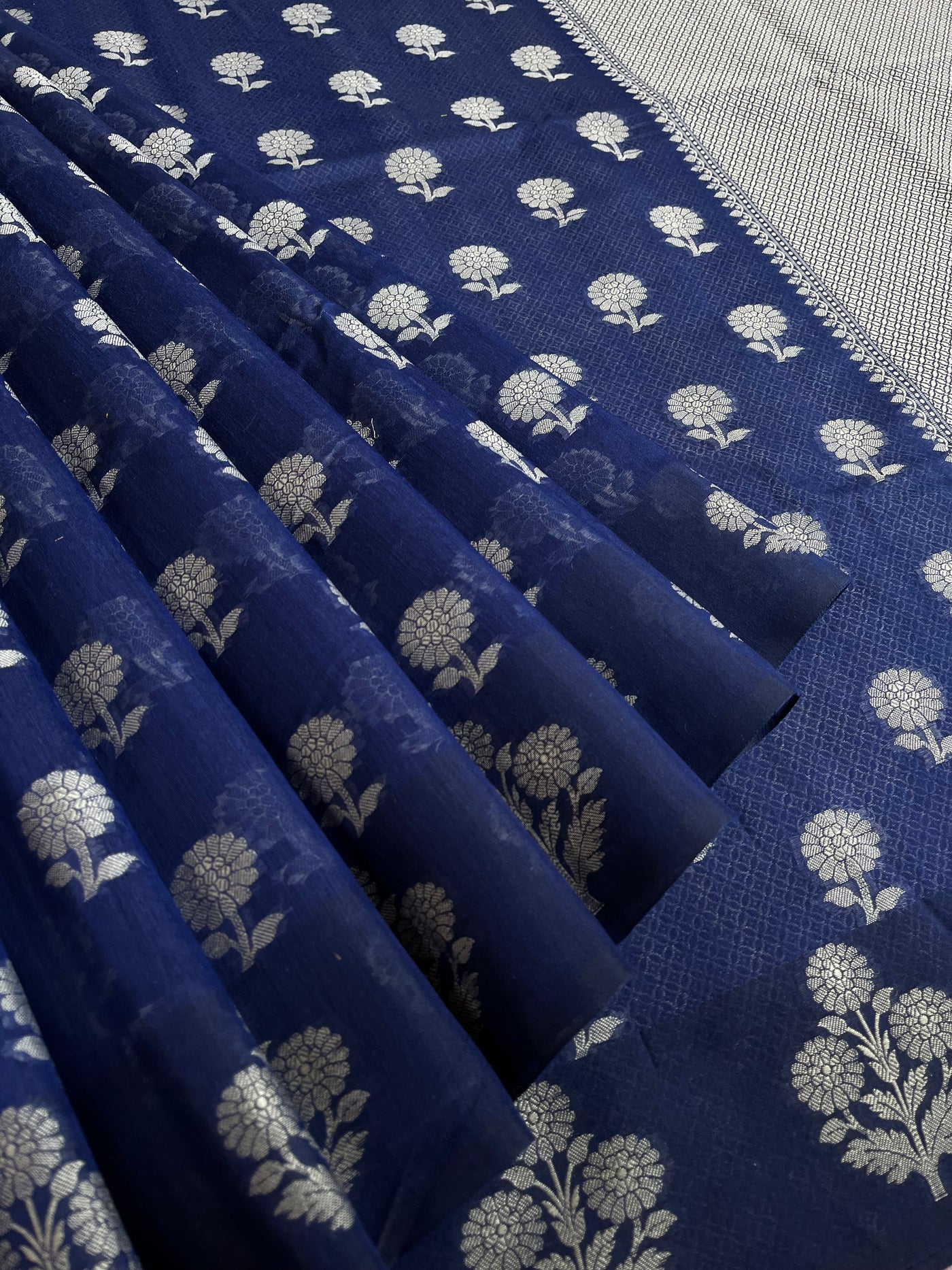 RAGINI:  ROYAL BLUE PARTYWEAR PURE COTTON-EXCEL JAMDANI INSPIRED SAREE