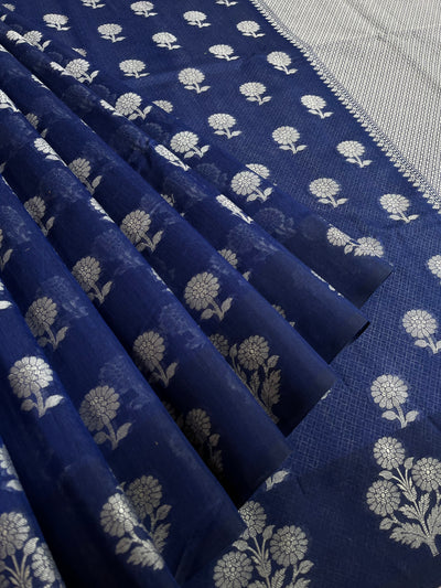 RAGINI:  ROYAL BLUE PARTYWEAR PURE COTTON-EXCEL JAMDANI INSPIRED SAREE