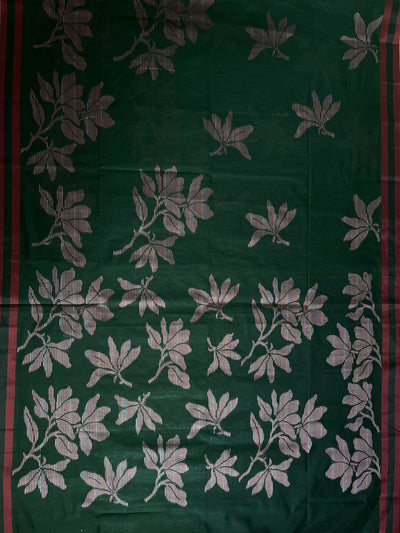 SANGEET: BOTTLE GREEN , PARTYWEAR PURE COTTON-EXCEL JAMDANI INSPIRED SAREE