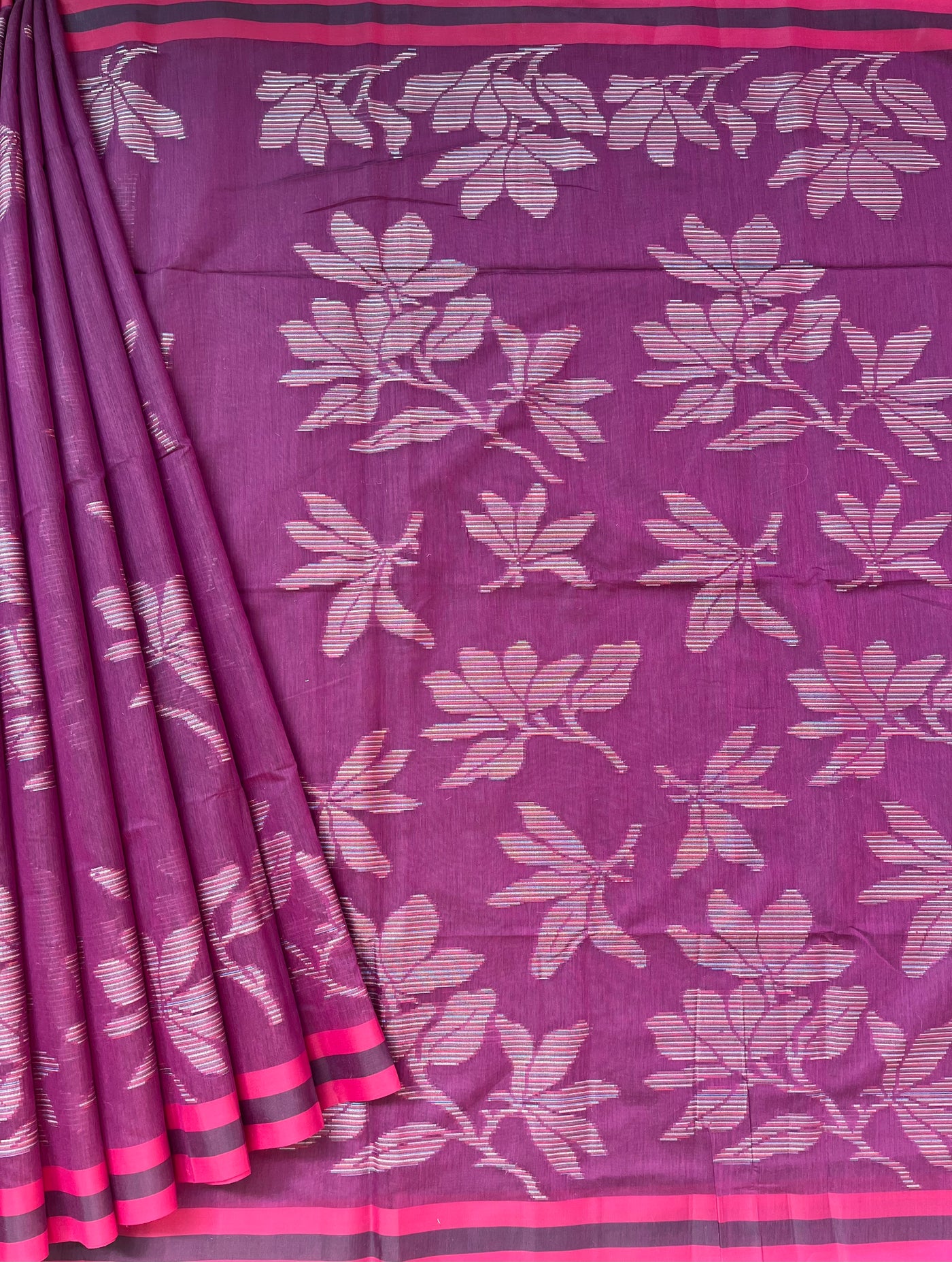 SHAKUNTALA: MAGENTA PARTYWEAR PURE COTTON-EXCEL JAMDANI INSPIRED SAREE