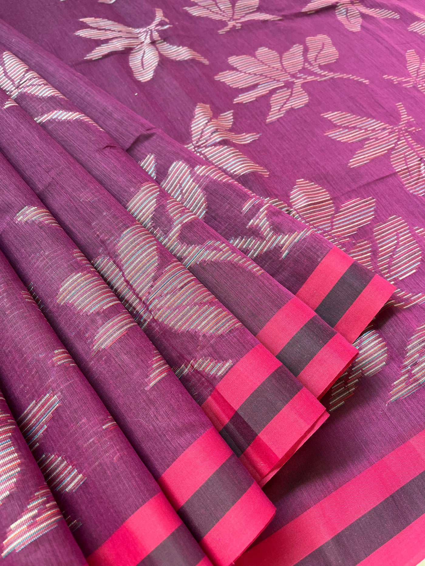 SHAKUNTALA: MAGENTA PARTYWEAR PURE COTTON-EXCEL JAMDANI INSPIRED SAREE
