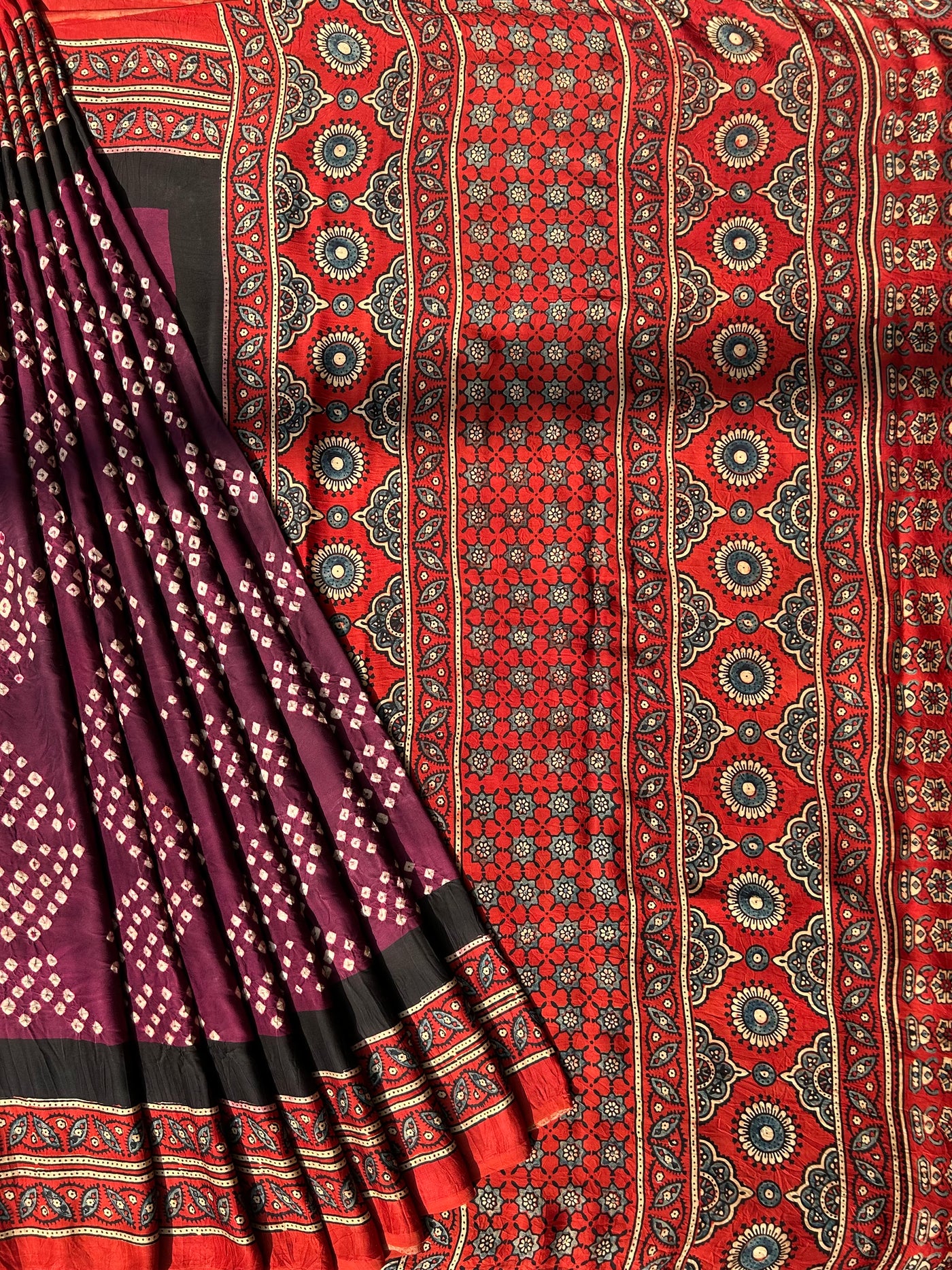 ANIKA: AJRAKH BANDHEJ MODAL SILK SAREE