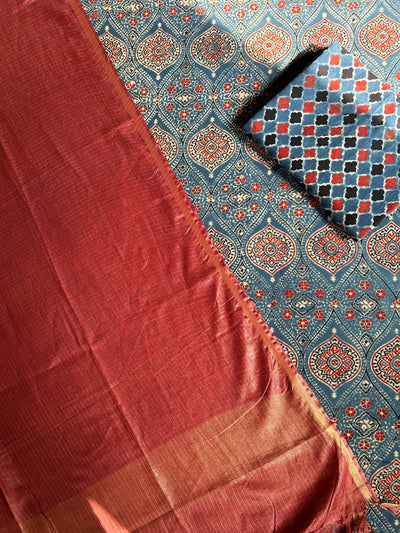 SANDHYA :HANDBLOCK AJRAKH COTTON 3 PIECE SUIT SET WITH KOTA DORIA DUPATTA