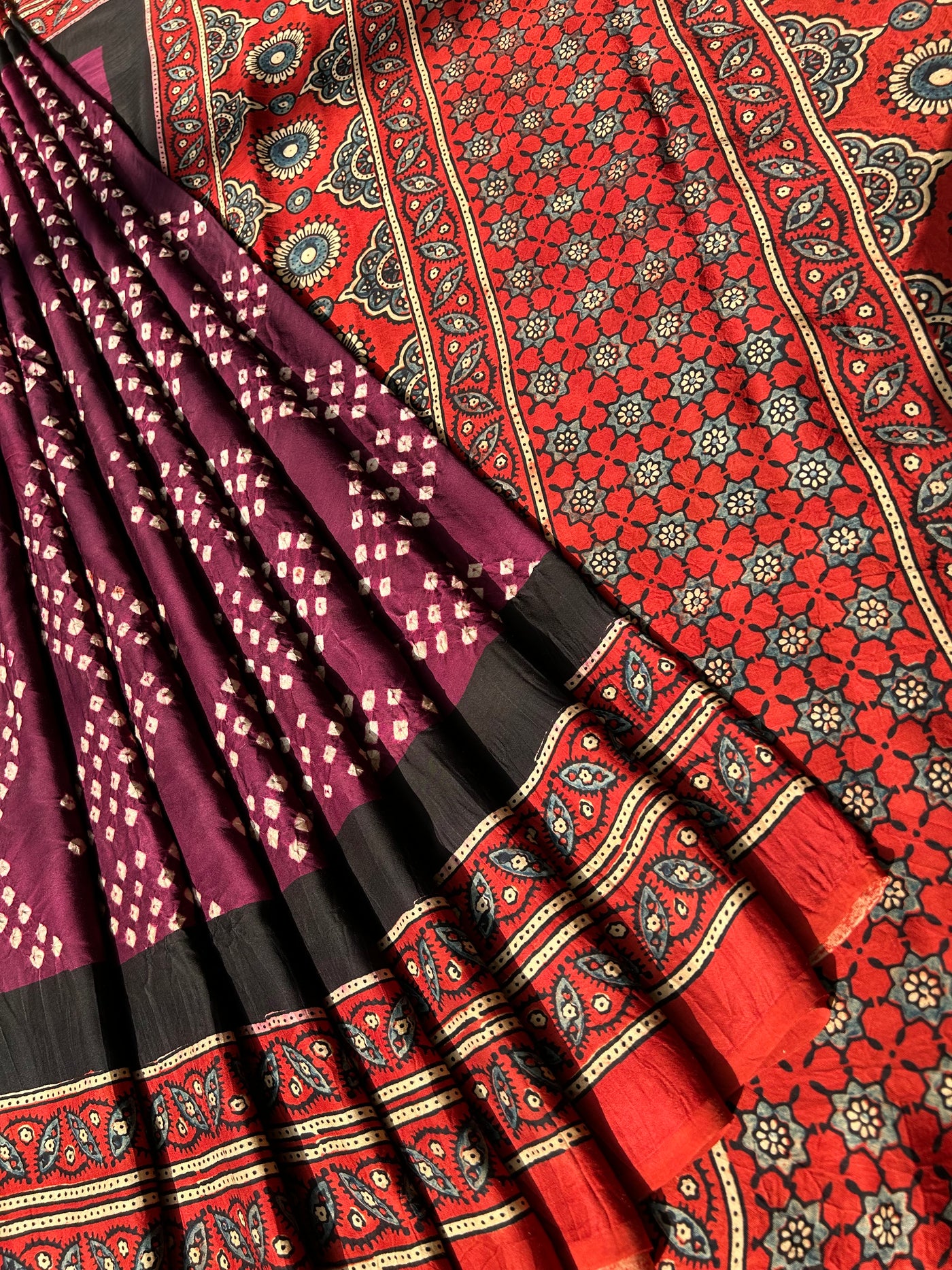 ANIKA: AJRAKH BANDHEJ MODAL SILK SAREE