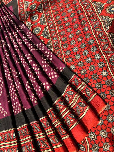 ANIKA: AJRAKH BANDHEJ MODAL SILK SAREE