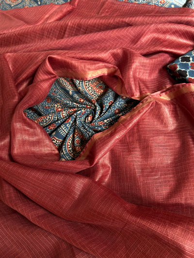 SANDHYA :HANDBLOCK AJRAKH COTTON 3 PIECE SUIT SET WITH KOTA DORIA DUPATTA