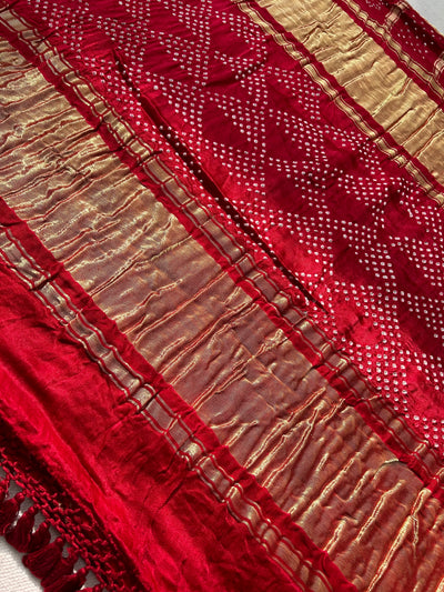 NAKSHATRA : RED Handmade Bandhani Pure Gajji Silk Gharchola Saree