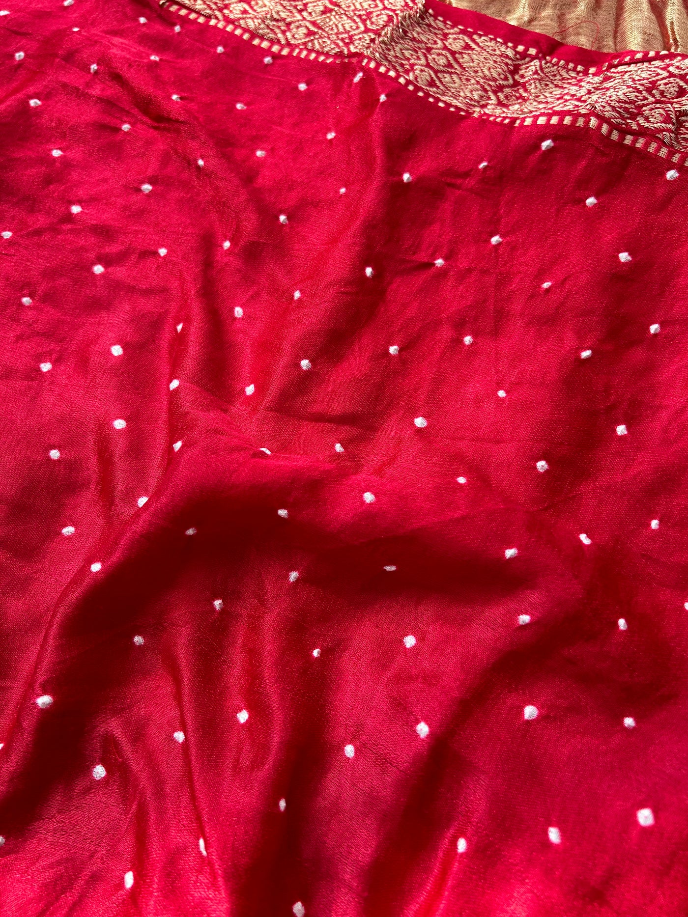 NAKSHATRA : RED Handmade Bandhani Pure Gajji Silk Gharchola Saree