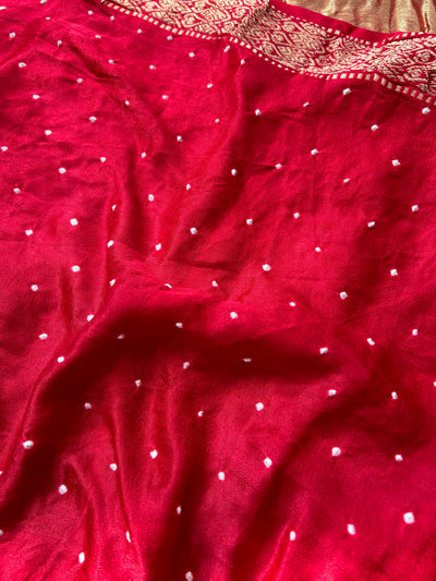 NAKSHATRA : RED Handmade Bandhani Pure Gajji Silk Gharchola Saree