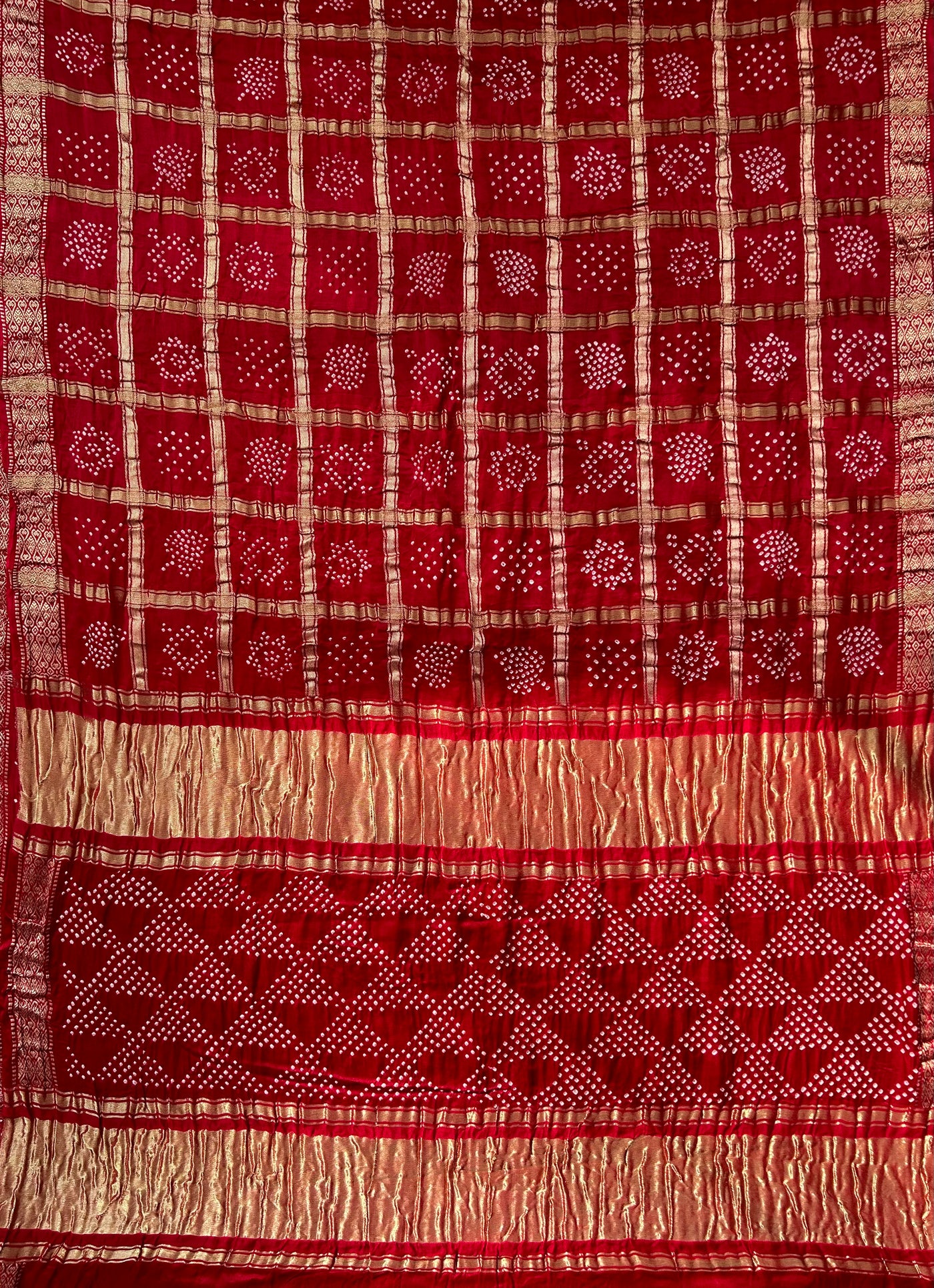 NAKSHATRA : RED Handmade Bandhani Pure Gajji Silk Gharchola Saree