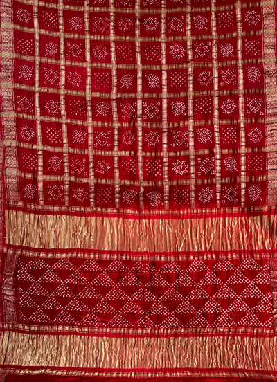 NAKSHATRA : RED Handmade Bandhani Pure Gajji Silk Gharchola Saree