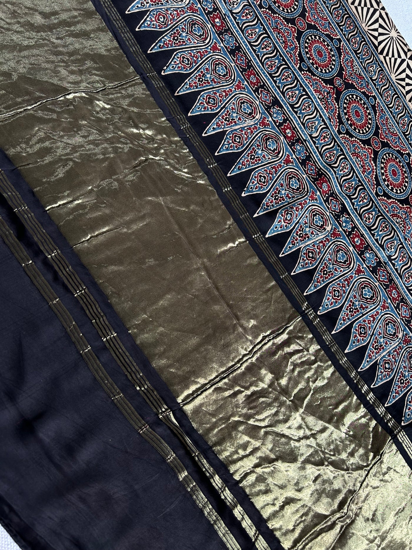 UTSAVI: HANDBLOCK AJRAKH MODAL SILK SAREE WITH TISSUE PALLU