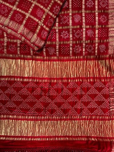 NAKSHATRA : RED Handmade Bandhani Pure Gajji Silk Gharchola Saree