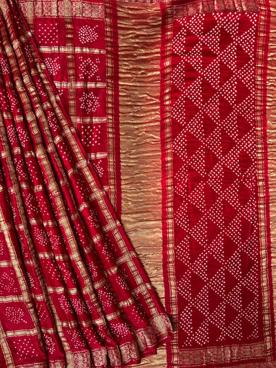 NAKSHATRA : RED Handmade Bandhani Pure Gajji Silk Gharchola Saree