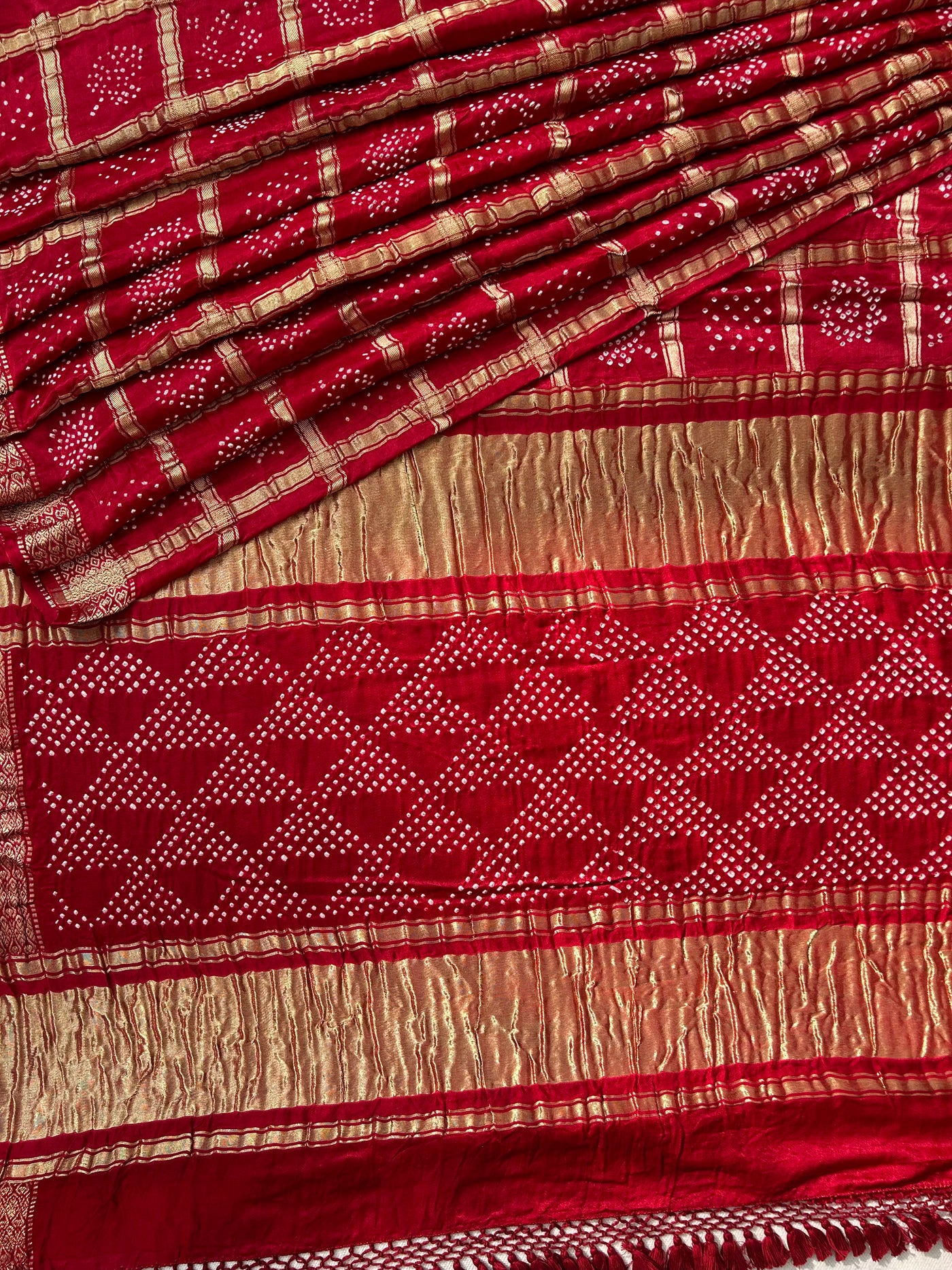 NAKSHATRA : RED Handmade Bandhani Pure Gajji Silk Gharchola Saree