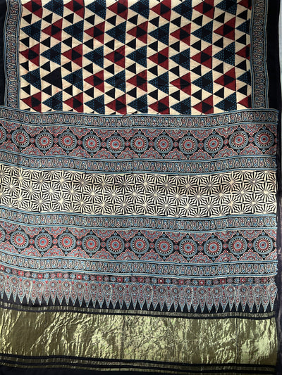 UTSAVI: HANDBLOCK AJRAKH MODAL SILK SAREE WITH TISSUE PALLU