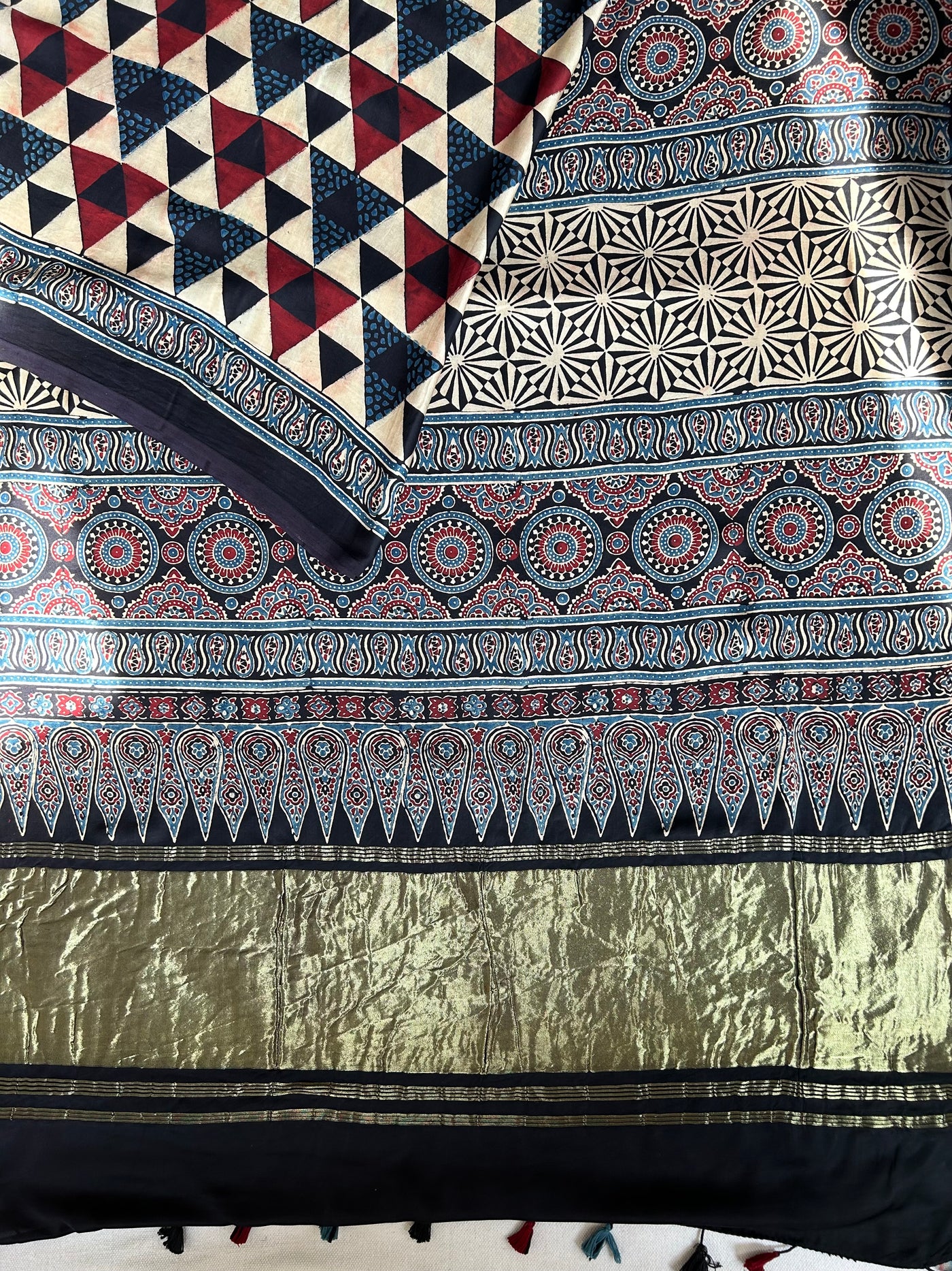 UTSAVI: HANDBLOCK AJRAKH MODAL SILK SAREE WITH TISSUE PALLU