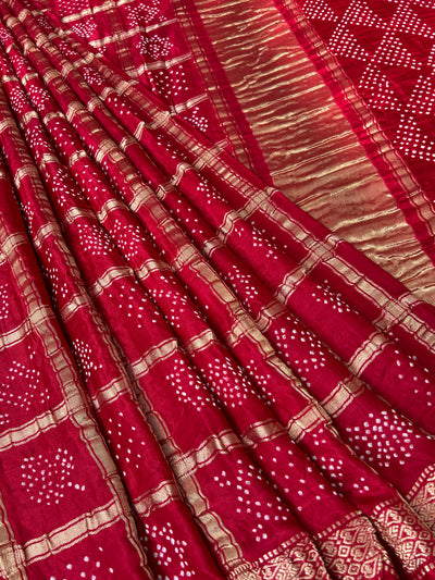 NAKSHATRA : RED Handmade Bandhani Pure Gajji Silk Gharchola Saree