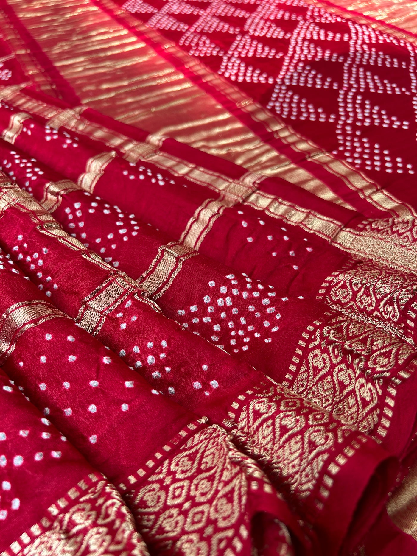 NAKSHATRA : RED Handmade Bandhani Pure Gajji Silk Gharchola Saree