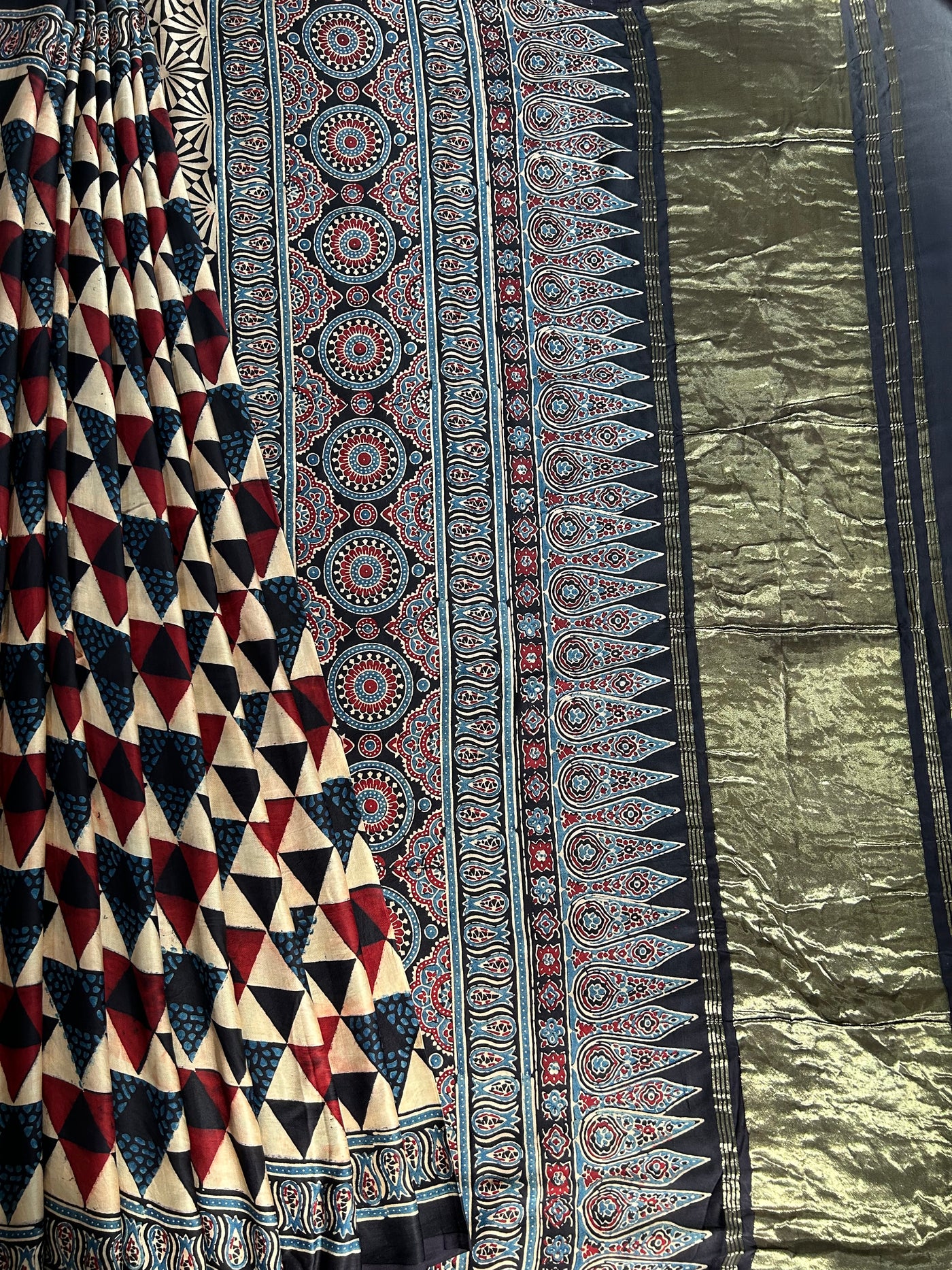 UTSAVI: HANDBLOCK AJRAKH MODAL SILK SAREE WITH TISSUE PALLU