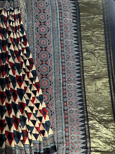 UTSAVI: HANDBLOCK AJRAKH MODAL SILK SAREE WITH TISSUE PALLU