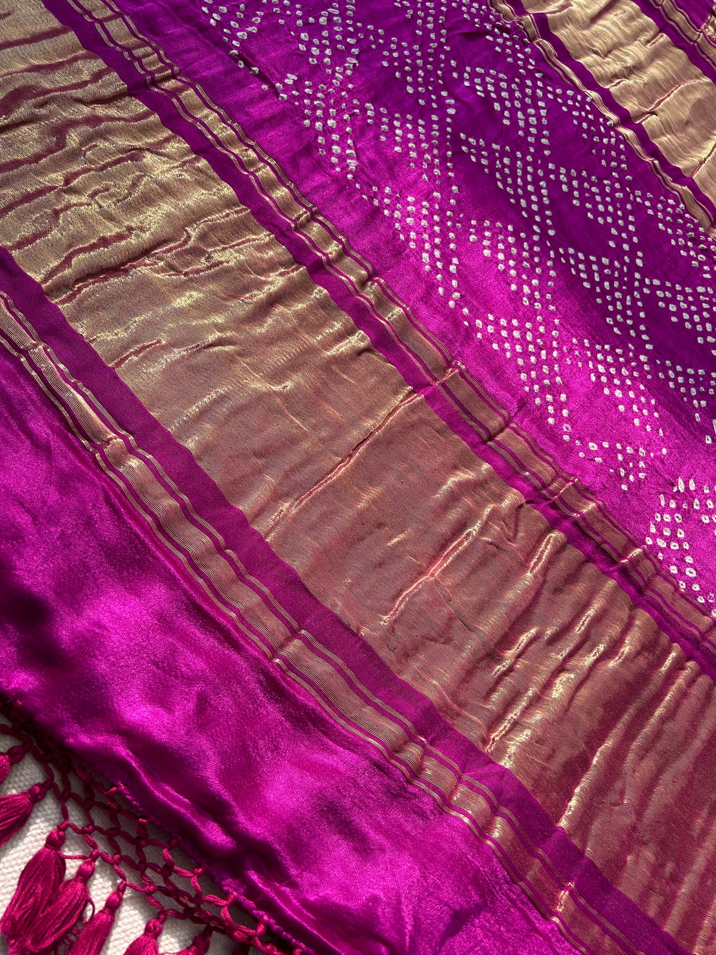 TEJASWANI : PURPLE Handmade Bandhani Pure Gajji Silk Gharchola Saree