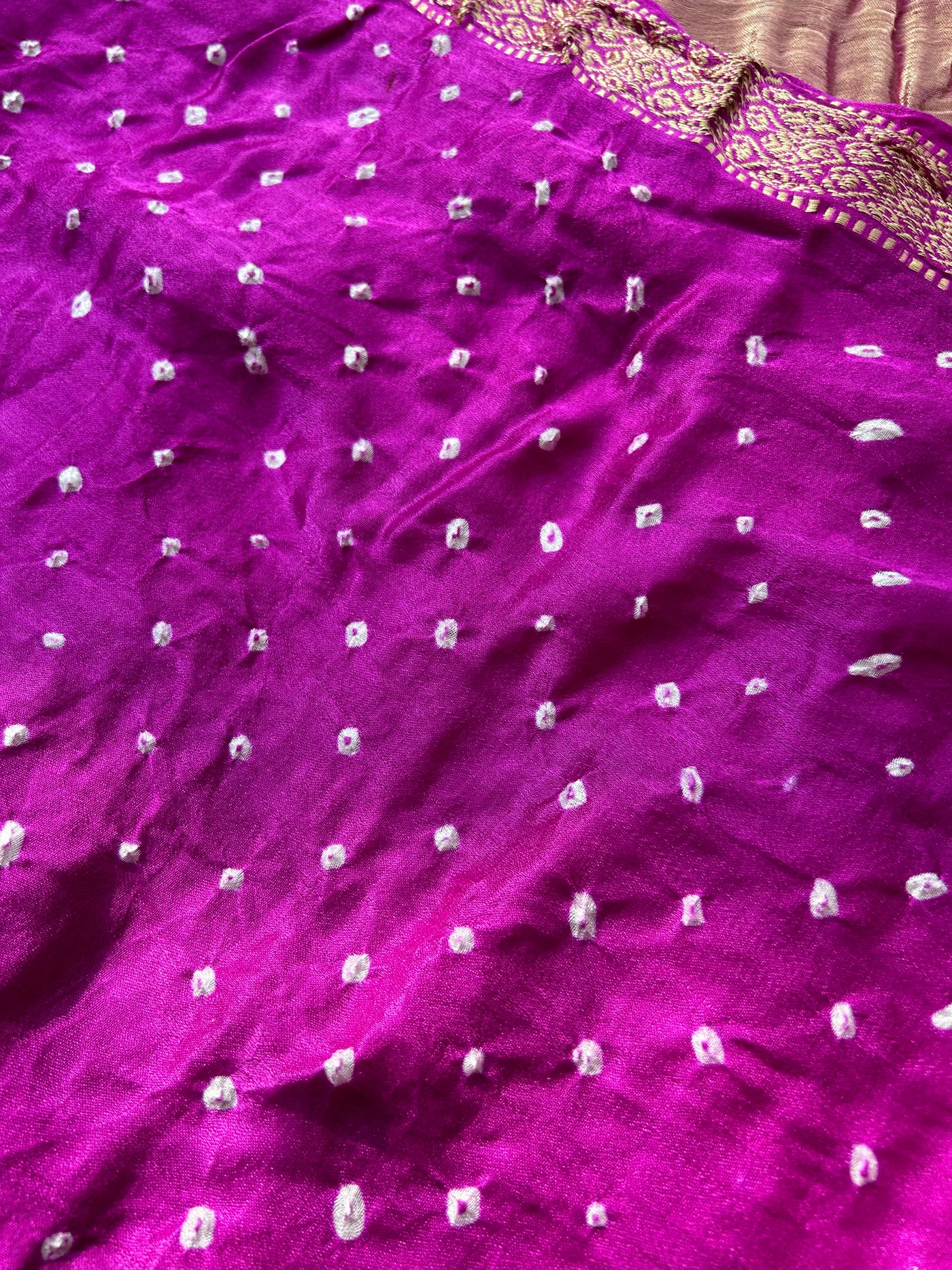 TEJASWANI : PURPLE Handmade Bandhani Pure Gajji Silk Gharchola Saree