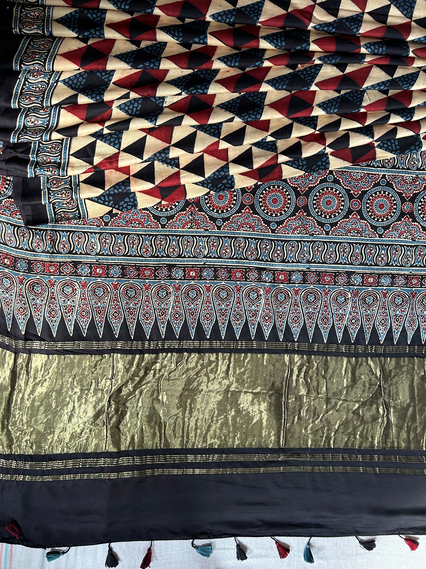 UTSAVI: HANDBLOCK AJRAKH MODAL SILK SAREE WITH TISSUE PALLU