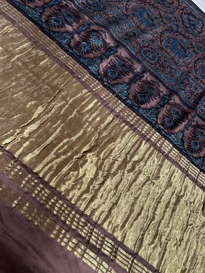 SANAYA:HANDBLOCK AJRAKH MODAL SILK SAREE WITH TISSUE PALLU