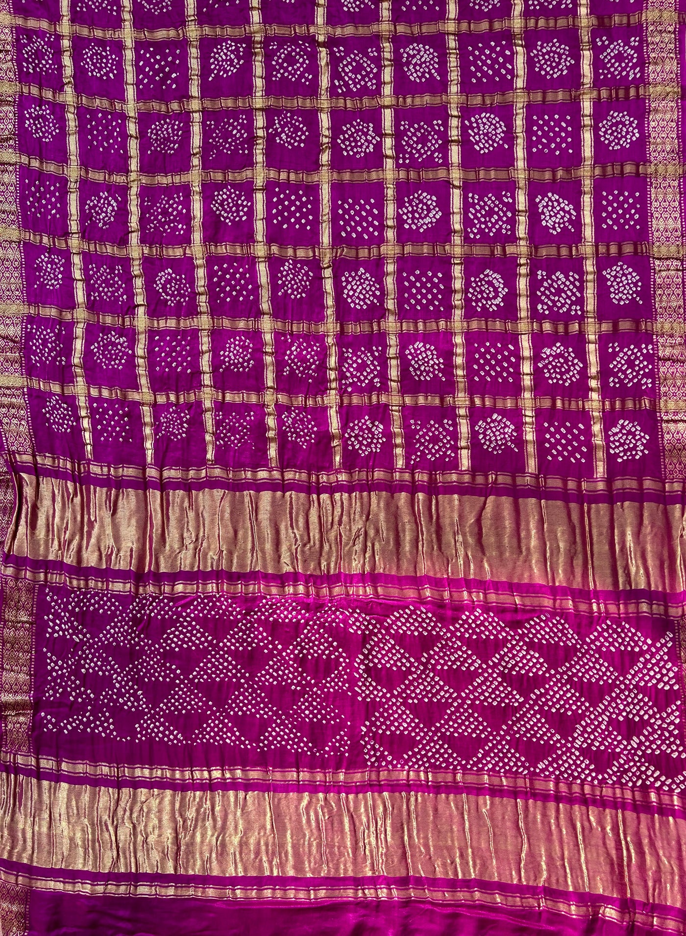 TEJASWANI : PURPLE Handmade Bandhani Pure Gajji Silk Gharchola Saree