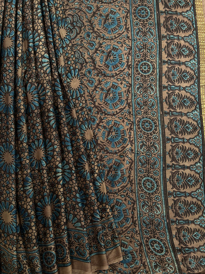 SANAYA:HANDBLOCK AJRAKH MODAL SILK SAREE WITH TISSUE PALLU
