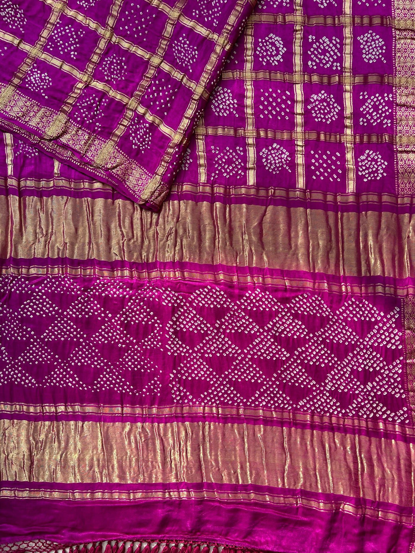 TEJASWANI : PURPLE Handmade Bandhani Pure Gajji Silk Gharchola Saree