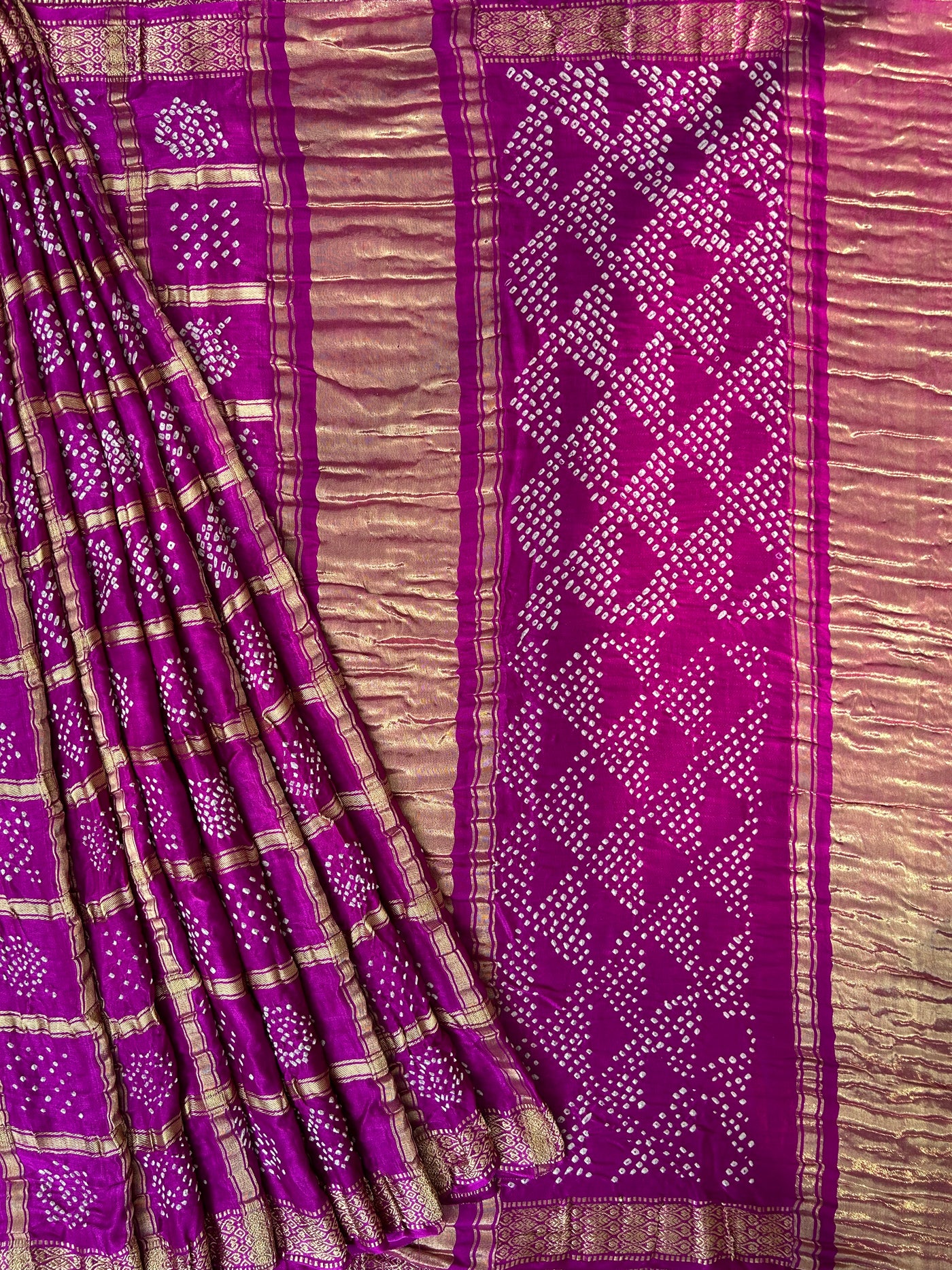 TEJASWANI : PURPLE Handmade Bandhani Pure Gajji Silk Gharchola Saree