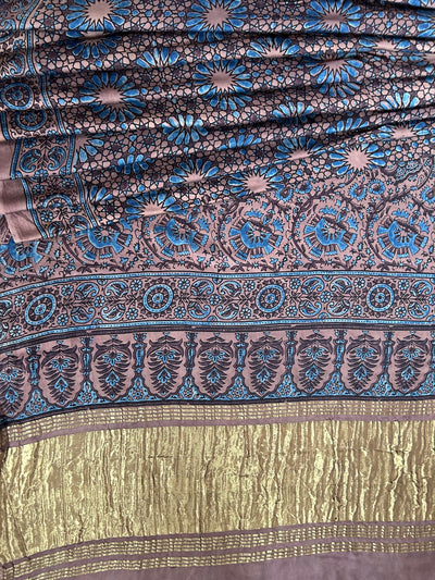 SANAYA:HANDBLOCK AJRAKH MODAL SILK SAREE WITH TISSUE PALLU