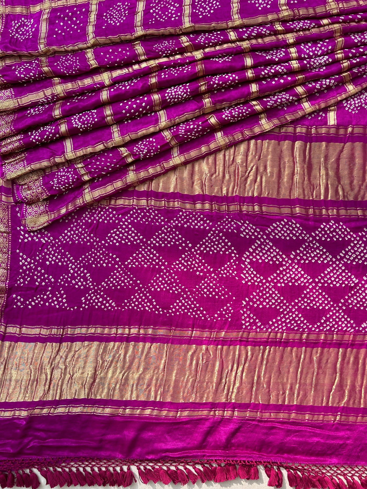 TEJASWANI : PURPLE Handmade Bandhani Pure Gajji Silk Gharchola Saree