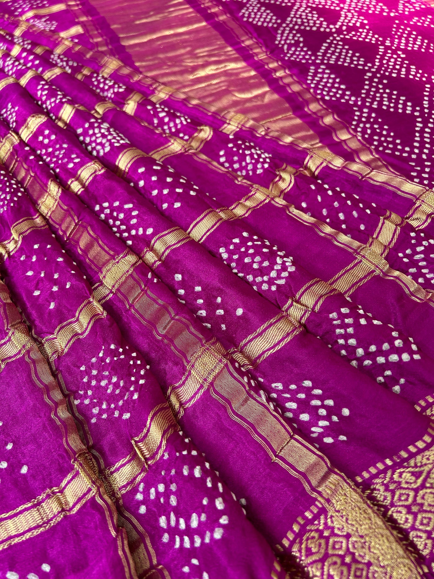 TEJASWANI : PURPLE Handmade Bandhani Pure Gajji Silk Gharchola Saree