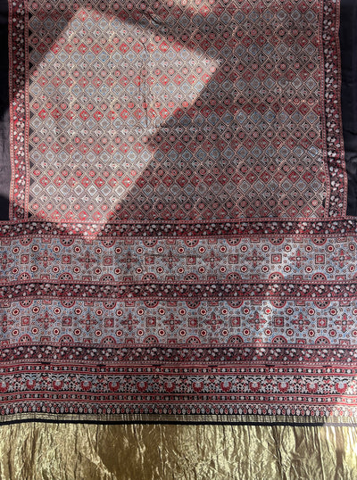 MASAKALI: HANDBLOCK AJRAKH MODAL SILK SAREE WITH TISSUE PALLU