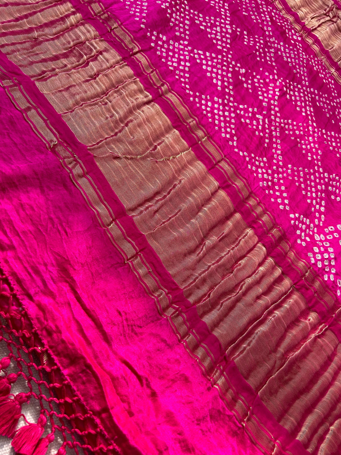 KINJAL : GULABI, Handmade Bandhani Pure Gajji Silk Gharchola Saree