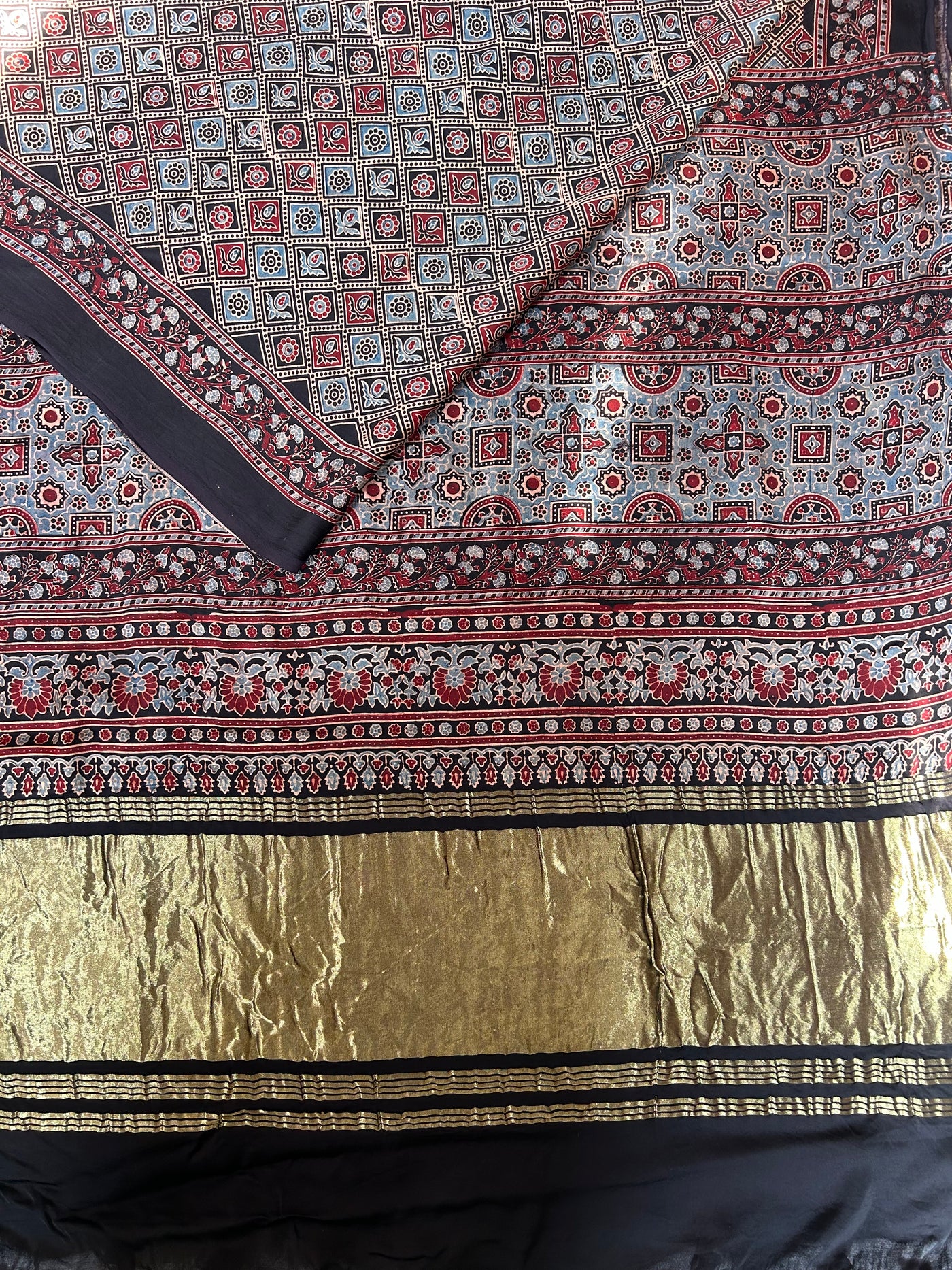 MASAKALI: HANDBLOCK AJRAKH MODAL SILK SAREE WITH TISSUE PALLU