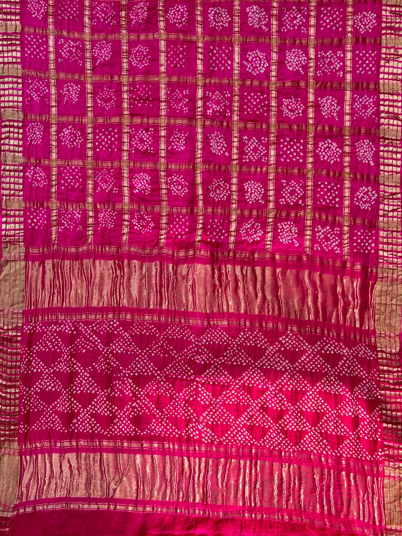 KINJAL : GULABI, Handmade Bandhani Pure Gajji Silk Gharchola Saree