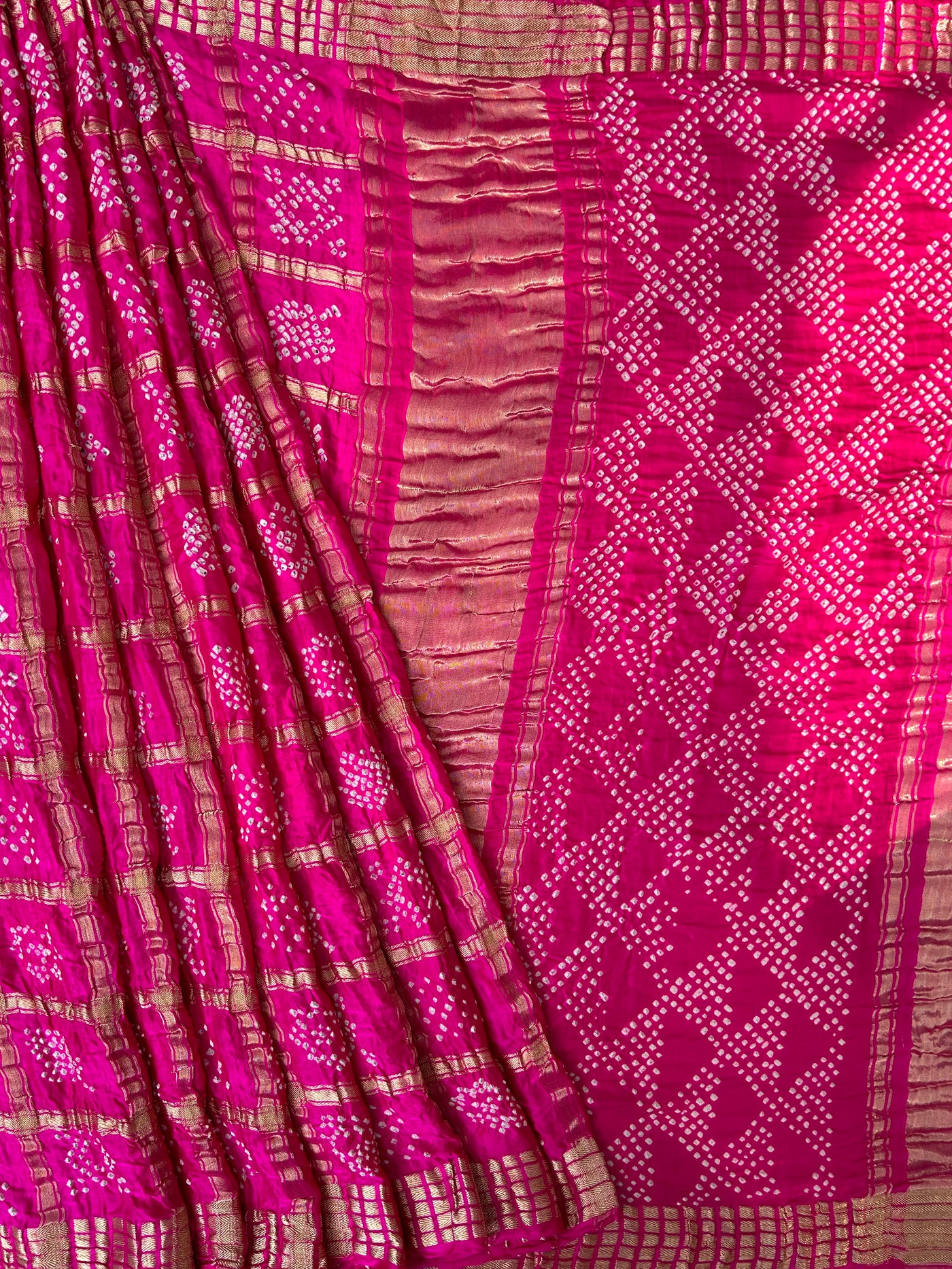 KINJAL : GULABI, Handmade Bandhani Pure Gajji Silk Gharchola Saree