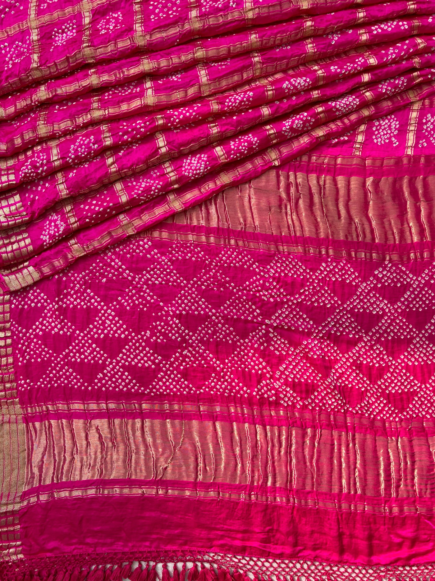 KINJAL : GULABI, Handmade Bandhani Pure Gajji Silk Gharchola Saree