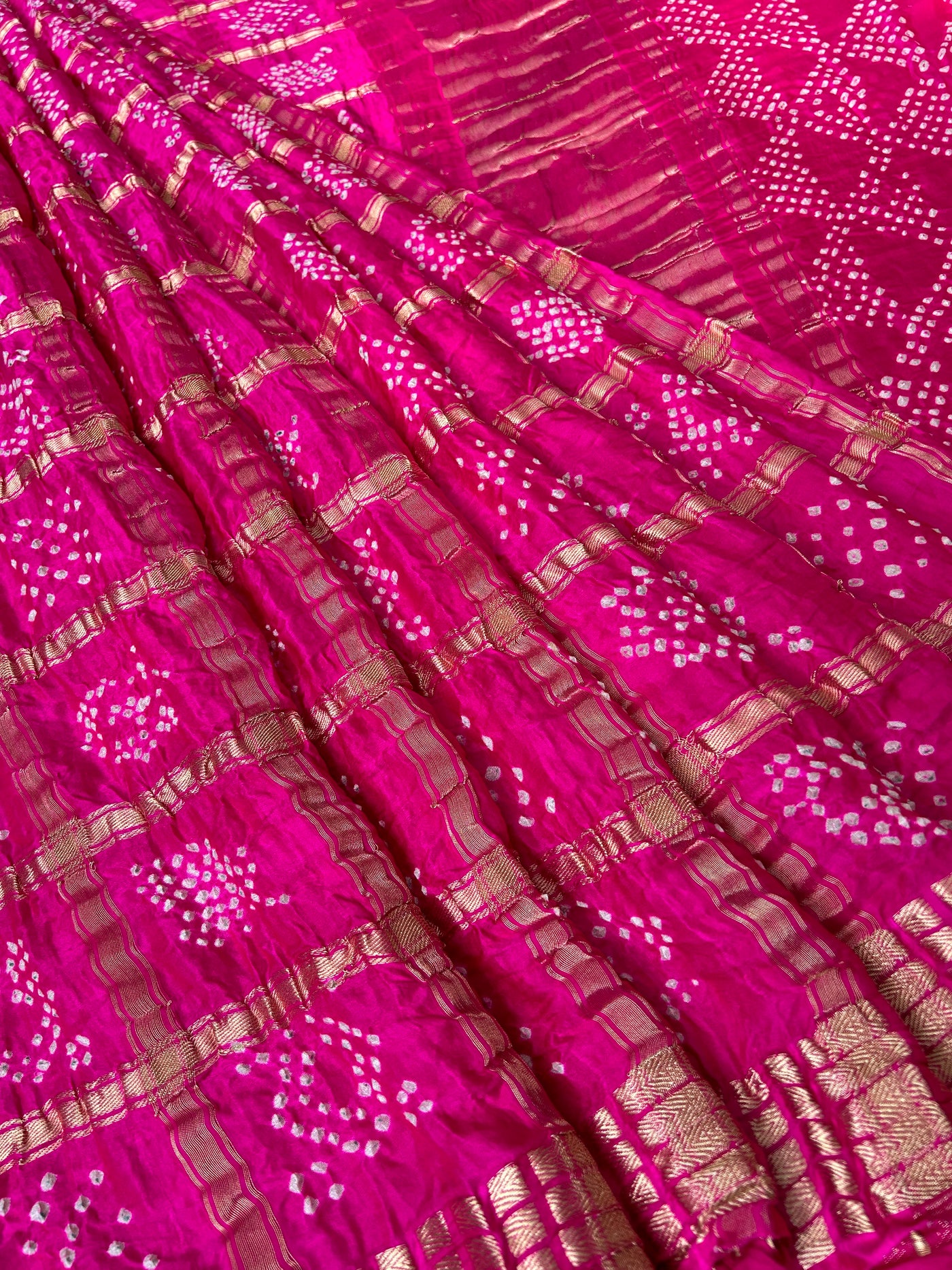 KINJAL : GULABI, Handmade Bandhani Pure Gajji Silk Gharchola Saree