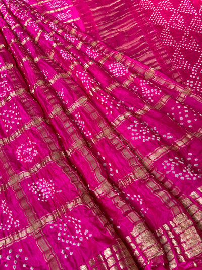 KINJAL : GULABI, Handmade Bandhani Pure Gajji Silk Gharchola Saree