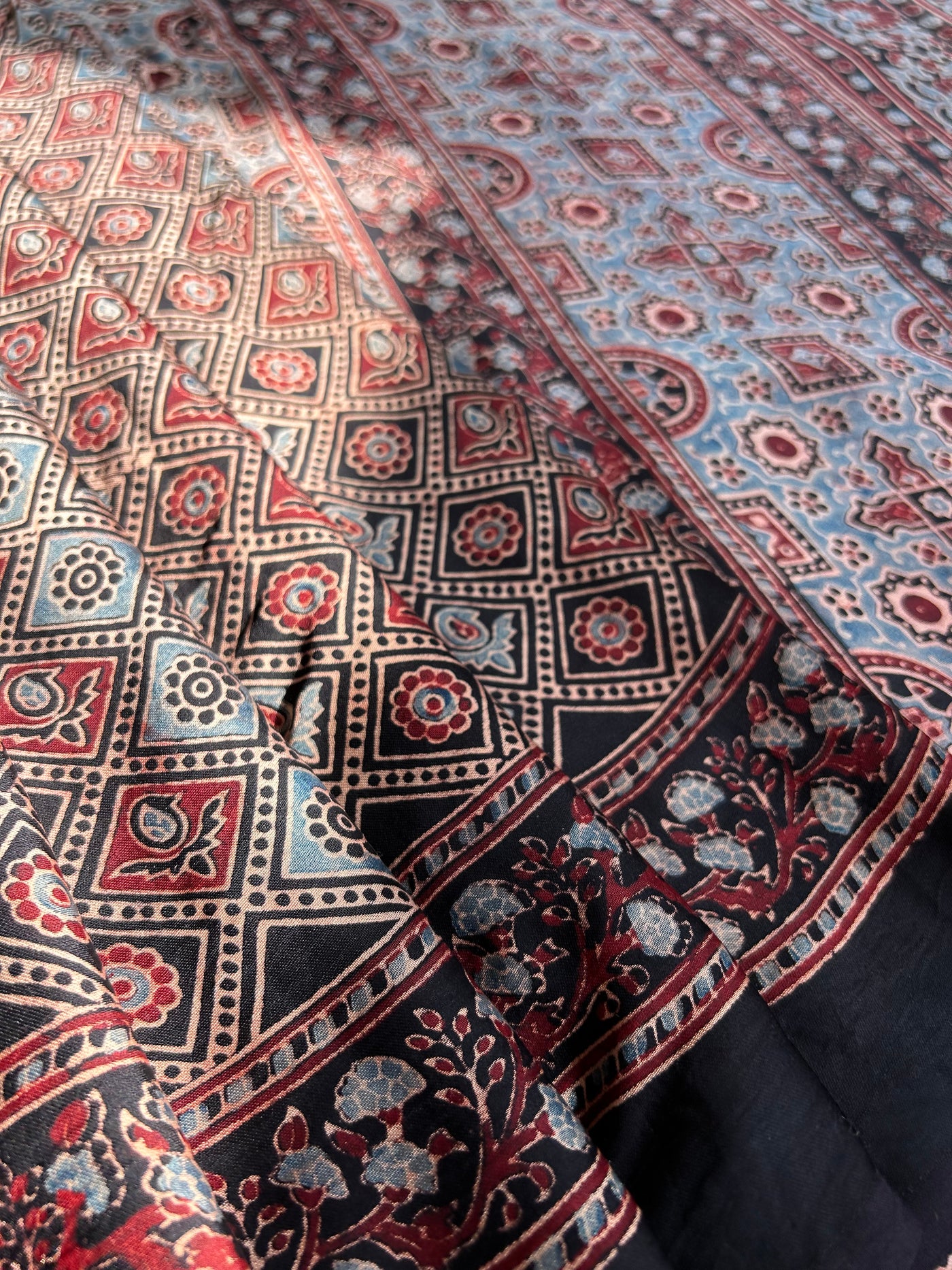 MASAKALI: HANDBLOCK AJRAKH MODAL SILK SAREE WITH TISSUE PALLU