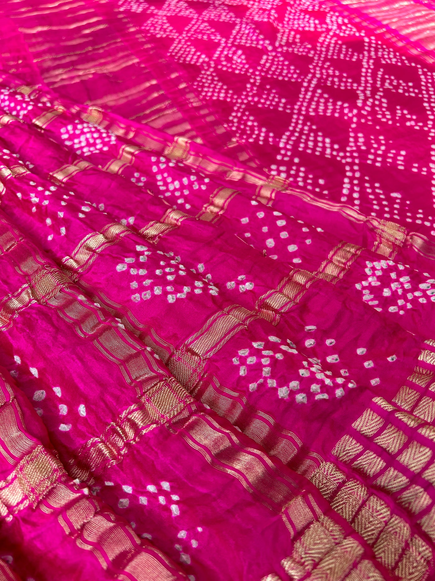 KINJAL : GULABI, Handmade Bandhani Pure Gajji Silk Gharchola Saree